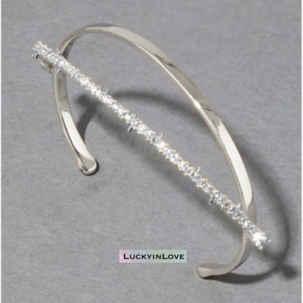 ALEXIS BITTAR • NEW Silver Pavé Crystal Orbiting Moving Bar Double Cuff Bracelet